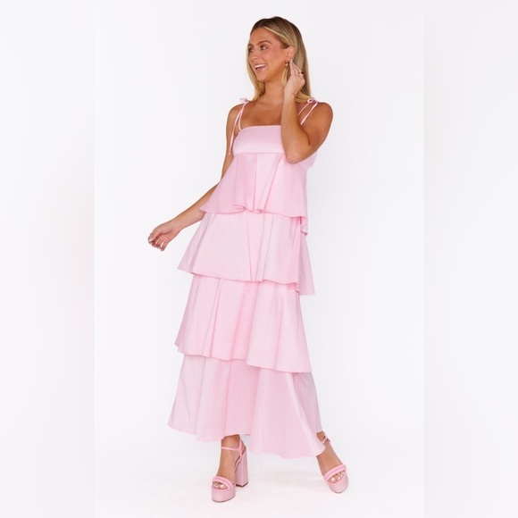 SHOW ME YOUR MUMU Meet Cute Dress In Light Pink Taffeta - Picture 3 of 7